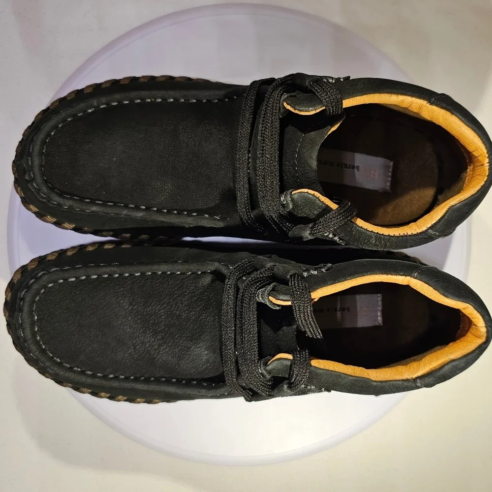 Bernie Mev‎ Tampa Black Leather Whipstitch Memory Foam Chukka Boots Size 38 NEW